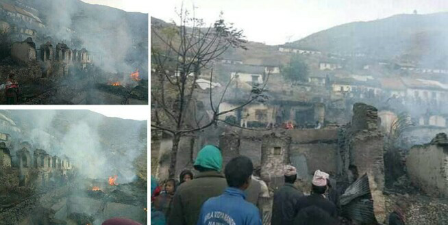 कालिकोटमा आगलागी हुँदा ८७ घर जेल