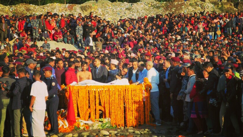 दिवंगत मन्त्री रविन्द्र अधिकारीको राजकीय सम्मानका साथ अन्त्येष्टि